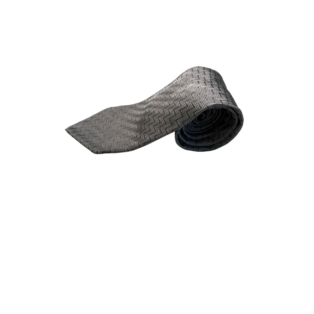Lauren Ralph Lauren Necktie Mens OS Grey Excellent Herringbone Silk Tie